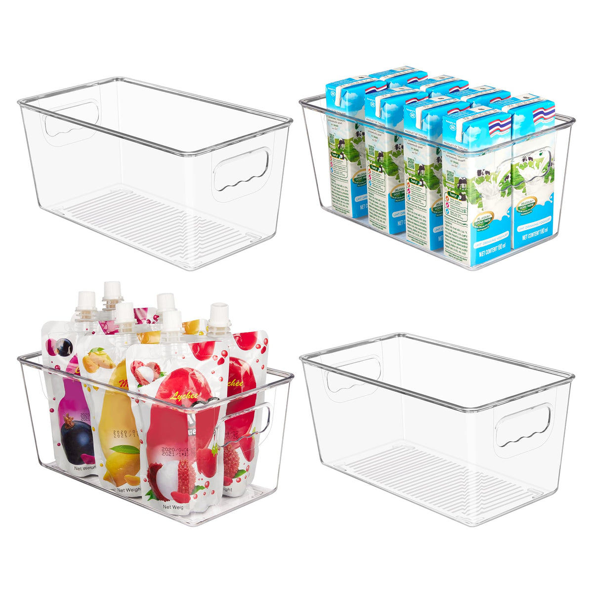 YIHONG 4 Pack Clear Storage Bins, Pantry Organizer Bins with Handle, Small