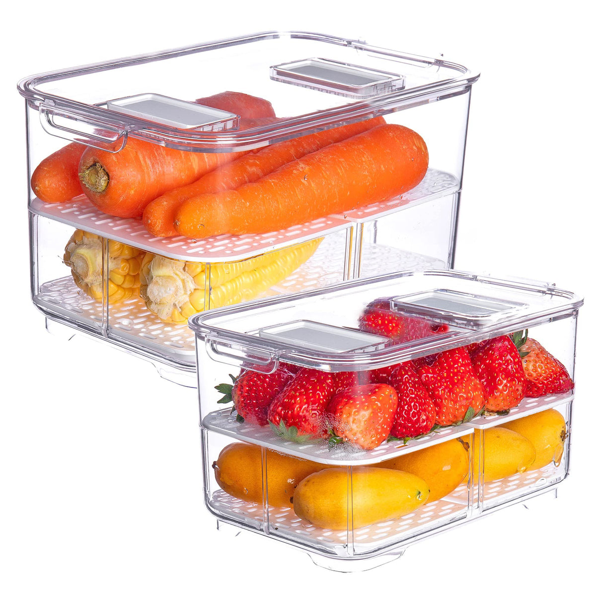 vacane 2 Pack Deli Meat Container for Fridge, Bacon Container with Lids for Refrigerator Fruit, Cold Cuts, Cheese Keeper Marinade Tray, Stackable Freezer Storage Containers