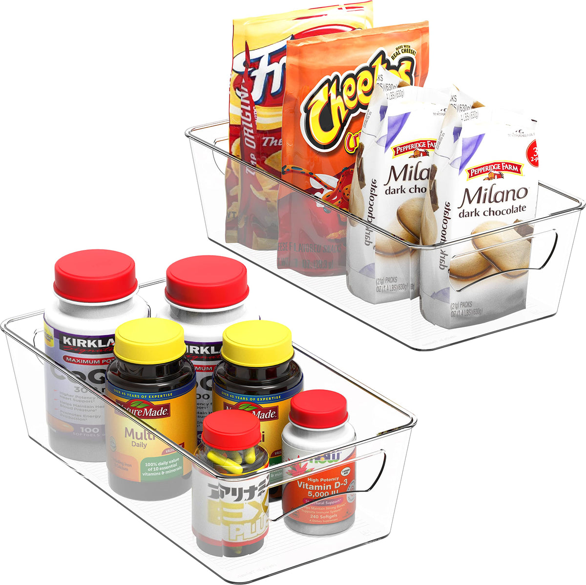 Simple Houseware 4 Pcs Kitchen Clear Bin Storage Organizer 15" x 8" x 3.75"