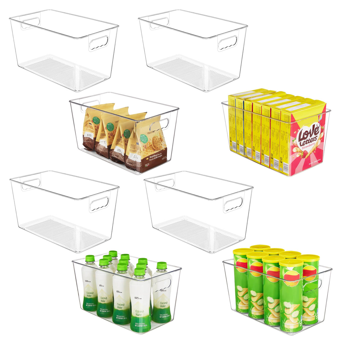 YIHONG 4 Pack Clear Storage Bins, Pantry Organizer Bins with Handle, Small