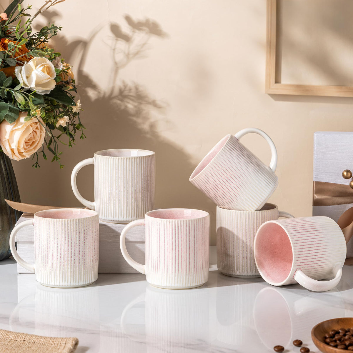 theterra Ceramic Coffee Mugs Set of 6, 12 oz Coffee Cups with Handle