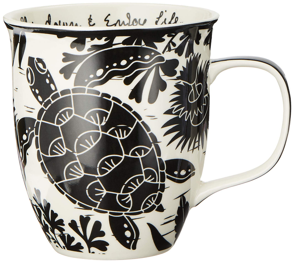 Karma Gifts, 14 oz Black and White Boho Mug, Cute Coffee and Tea Mug, Ceramic Coffee Mugs for Women and Men, Dragonfly