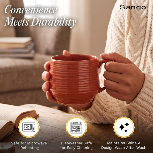 Sango 17.5 oz Stoneware Coffee Mugs Set of 4, Rustic Ceramic Mug with Speckled Reactive Glaze, Large Pottery Drinkware for Coffee or Tea, Dishwasher & Microwave Safe Mugs, Siterra Painter’s Palette