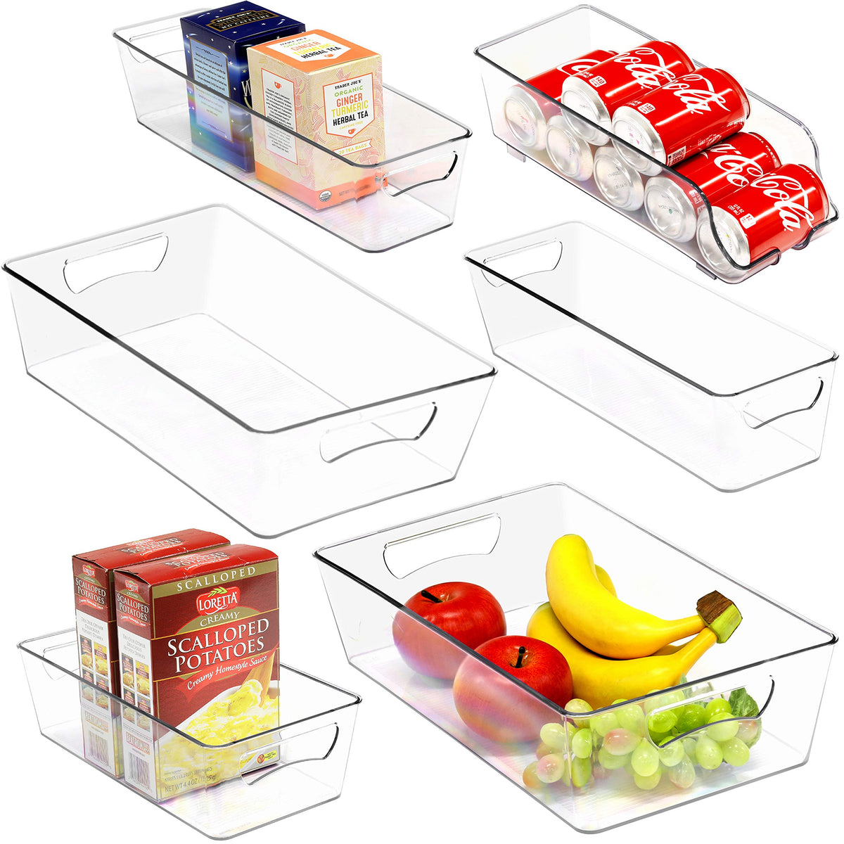 Simple Houseware 4 Pack Clear Fridge Storage Bins Organizer (12"x6.2"x3.4")