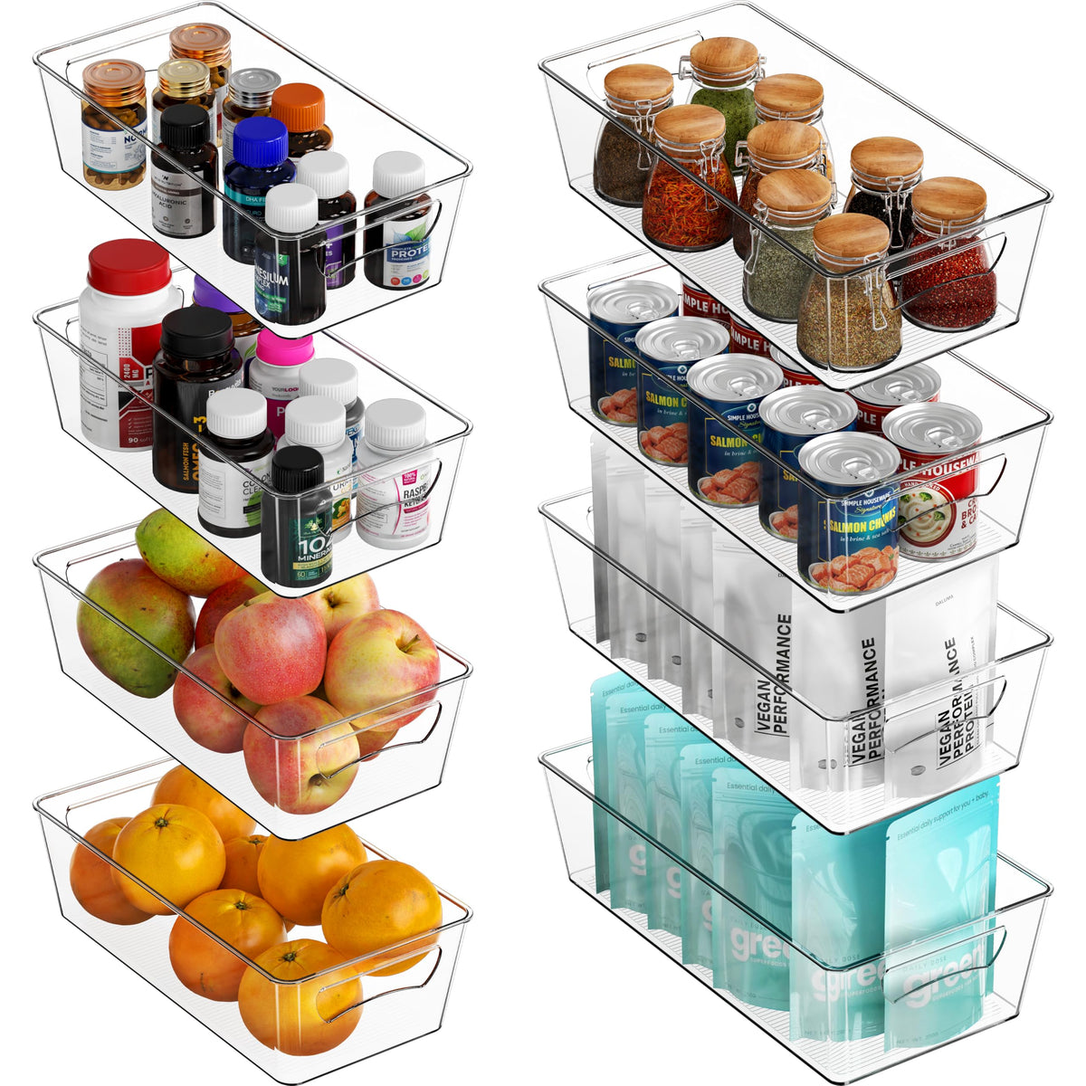 Simple Houseware 4 Pcs Kitchen Clear Bin Storage Organizer 15" x 8" x 3.75"