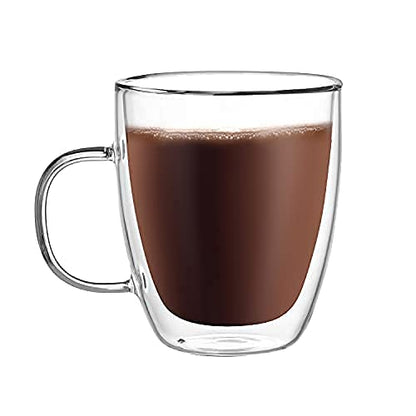 CNGLASS Glass Coffee Mugs 12oz,Double Walled Insulated Cappuccino Mug with Handle,Clear Espresso Cups for Cappuccino,Latte,Tea Bags,Hot and Cold Beverages,Set of 4
