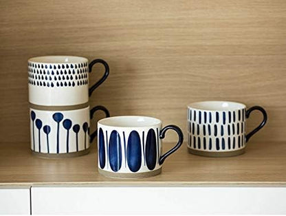 Koja Colorful Hand Painted Ceramic Mugs, 16 oz, Set of 4, Dishwasher Safe