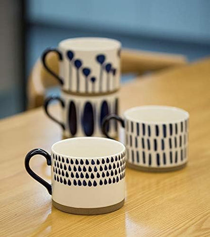 Koja Colorful Hand Painted Ceramic Mugs, 16 oz, Set of 4, Dishwasher Safe