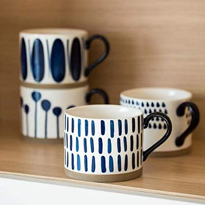 Koja Colorful Hand Painted Ceramic Mugs, 16 oz, Set of 4, Dishwasher Safe