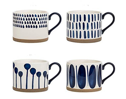 Koja Colorful Hand Painted Ceramic Mugs, 16 oz, Set of 4, Dishwasher Safe