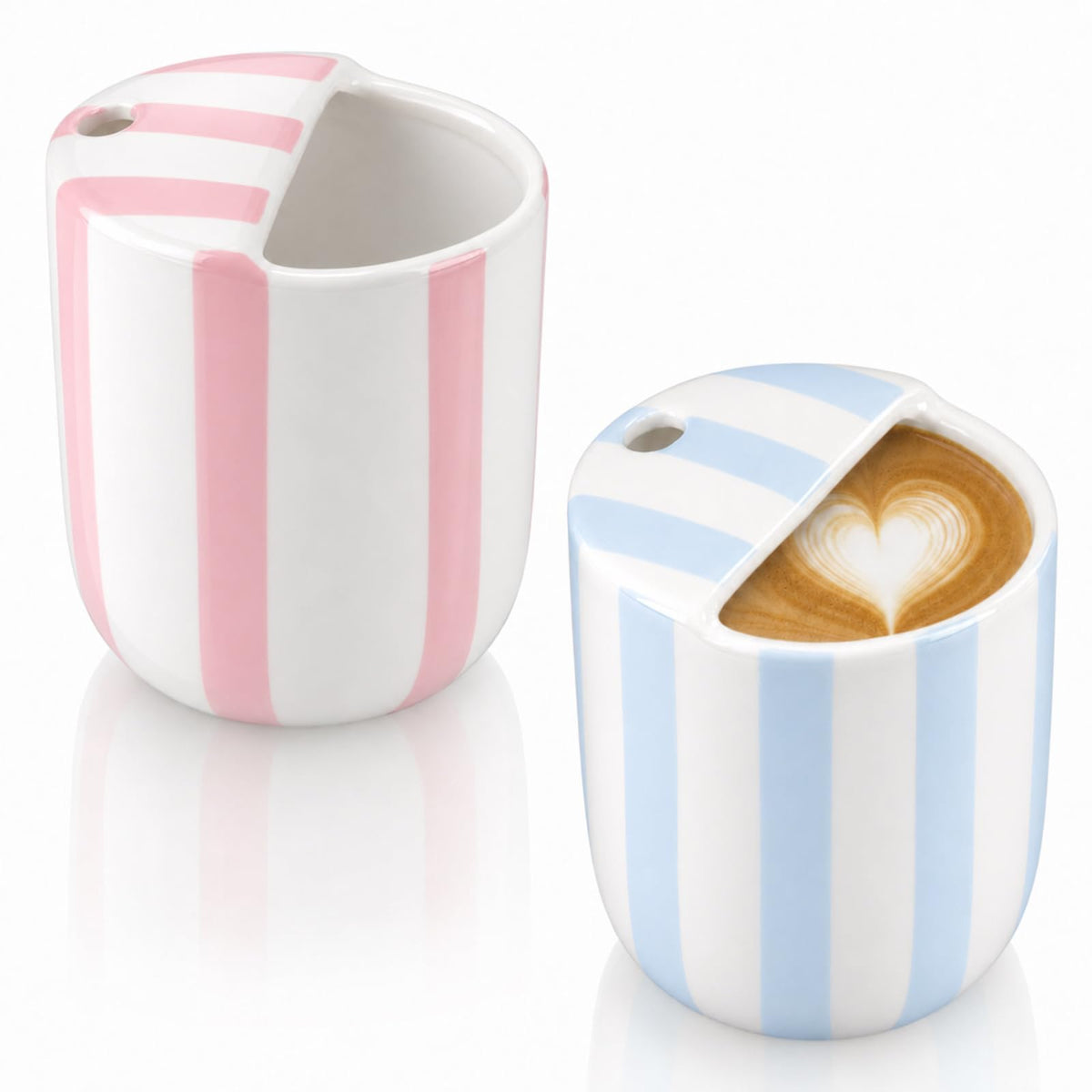 1 Pcs Ceramic Mug with Sip Hole 10 oz Blue Striped