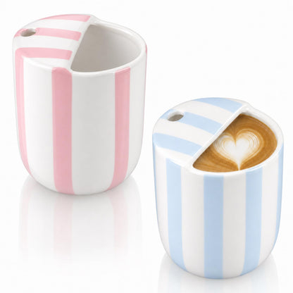 1 Pcs Ceramic Mug with Sip Hole 10 oz Blue Striped
