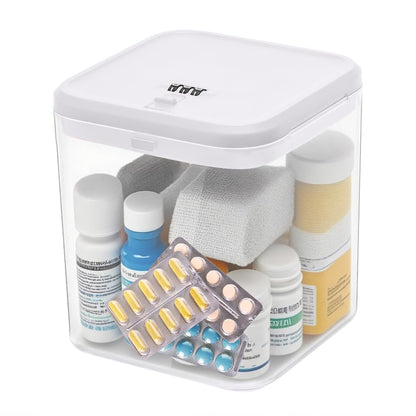 Large Medication Lock Box with Code, Clear Lockable Storage Box for Refrigerator, Cabinet & Dorm, Stackable Medicine Box for Prescriptions, Snacks, Phone, 11.9" x 9.3" x 7.6", White