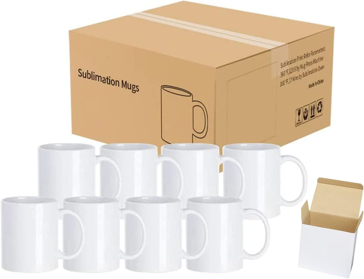 Sublimation Mugs, White Coffee Mugs 11oz Sublimation Coffee Cups AAA Coating Ceramic with Large Handle, Blanks White Mugs Set with Gift Boxes(Set of 36)