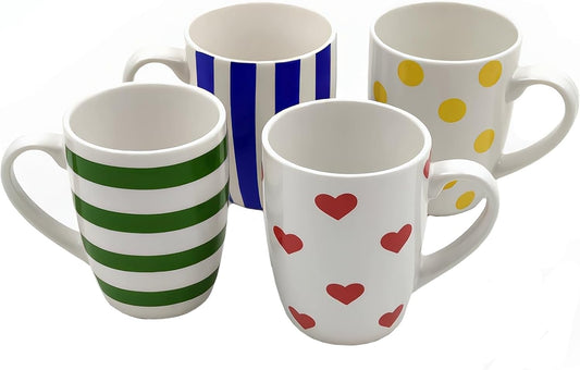 Colorful Ceramic Mug Set of 4 Boho Porcelain Mug Set Artistic Coffee Cup Set of 4 with Gift Boxed for Family, Office & Parties,Housewarming Gift