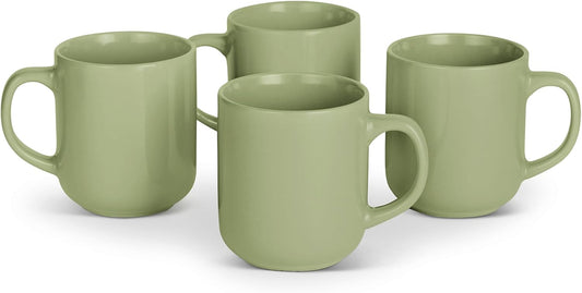 Amazon Basics Glazed Stoneware Coffee and Tea Mugs, Ceramic 4-Piece Set, 16 oz, Microwave, Freezer and Dishwasher-Safe, Stain-Resistant, Olive