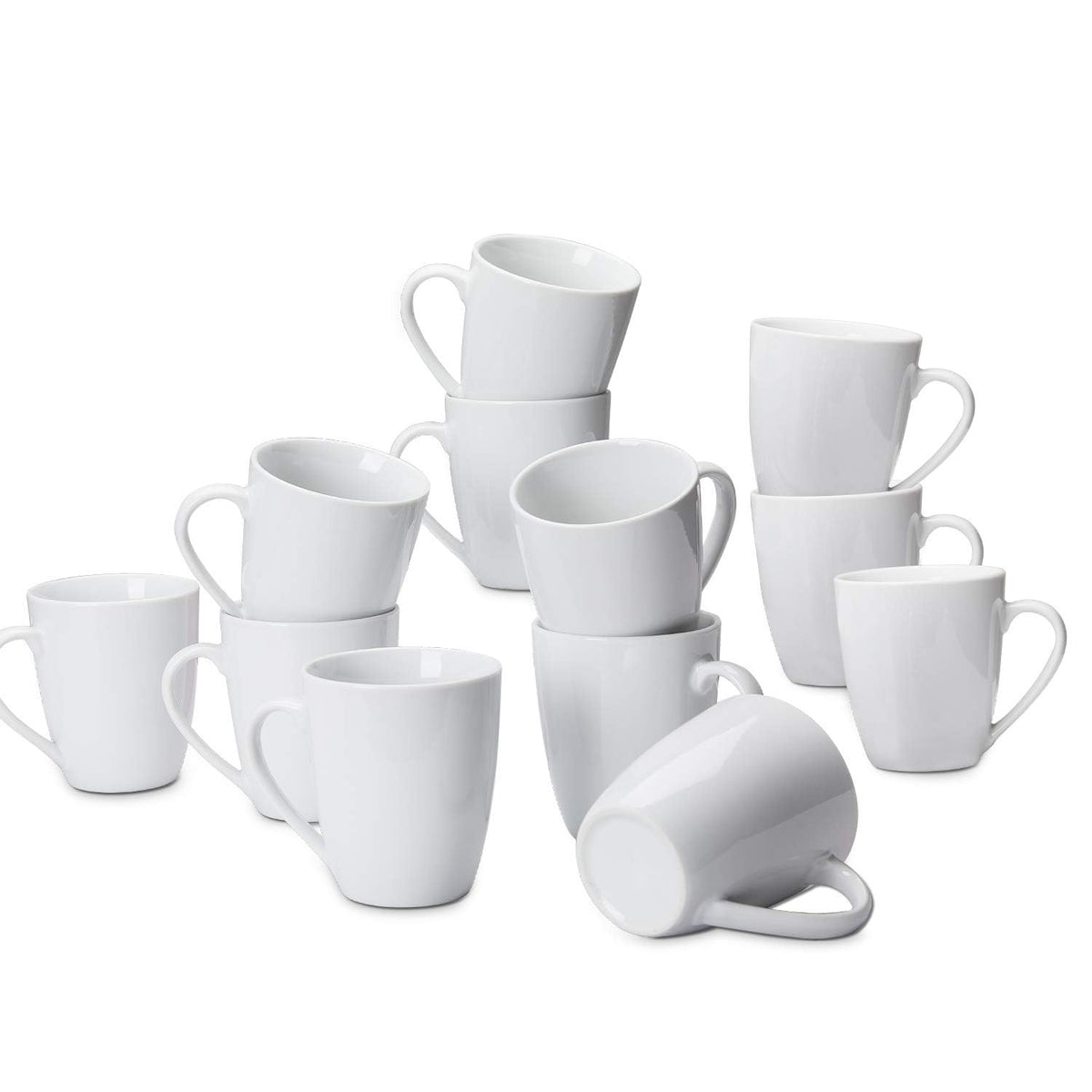 Amazon Basics Porcelain Heat Resistant Coffee Mugs, Microwave and Oven Safe, 12 oz, White, 12 Count
