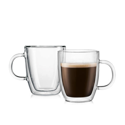 Bodum 10oz Bistro Double Wall Insulated Mug, High-Heat Borosilicate Glass, Set of 2, Clear