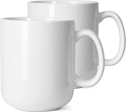 20 OZ Large Coffee Mug, M016 Ceramic Big Tea Cup with Handle for Dad Men, Set of 2, White