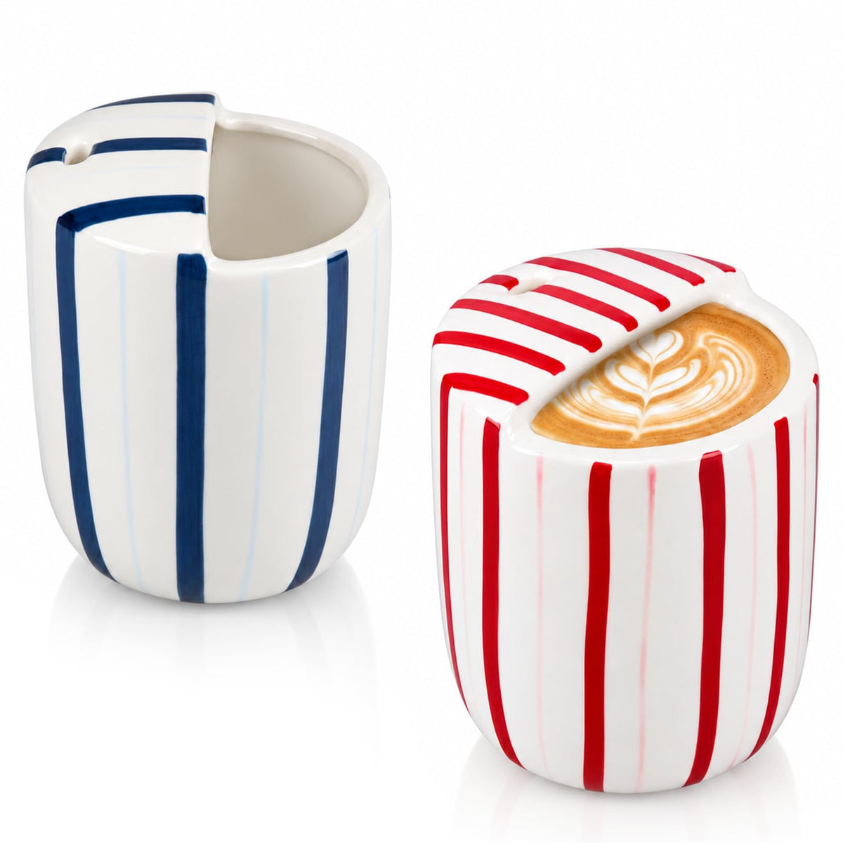 1 Pcs Ceramic Mug with Sip Hole 10 oz Blue Striped