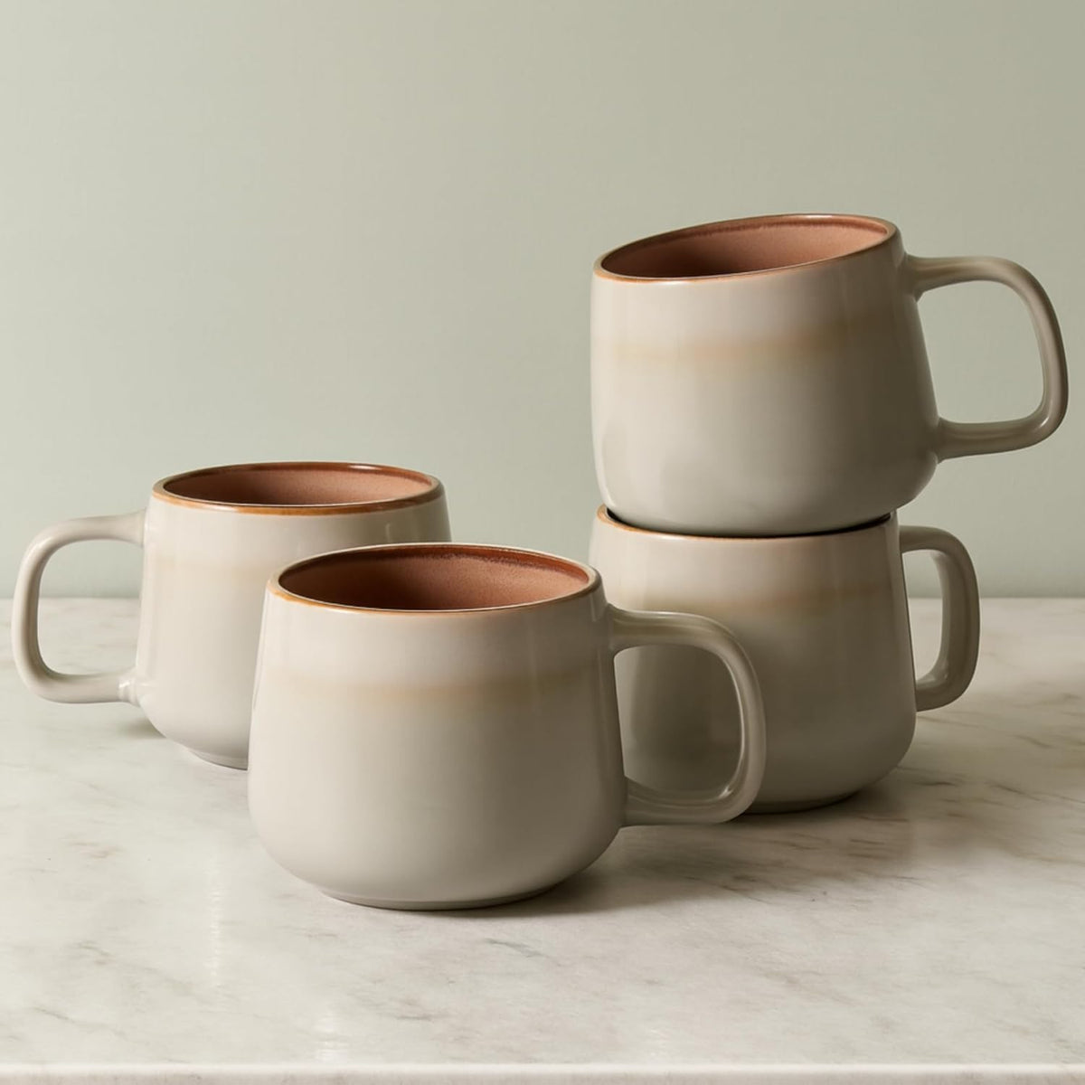 Ava Nord Large Stoneware Ceramic Coffee Mugs Set of 4 | 16 oz | Sage Ash