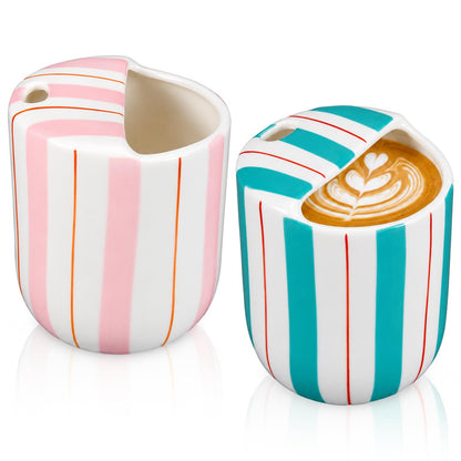 1 Pcs Ceramic Mug with Sip Hole 10 oz Blue Striped