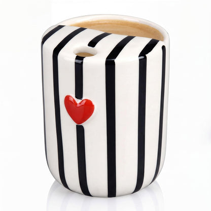 1 Pcs Ceramic Mug with Sip Hole 10 oz Blue Striped