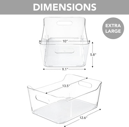 Tiawudi 6 Pack Plastic Storage Bins, Extra Large Pantry Organizer, 13.5" x 10" Clear Storage Containers and Organizer Bins, Multi-Use Bins for Home, Kitchen, Closet and Cabinet