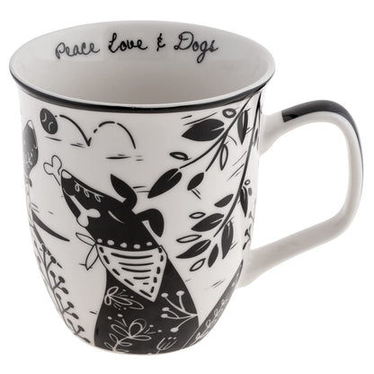 Karma Gifts, 14 oz Black and White Boho Mug, Cute Coffee and Tea Mug, Ceramic Coffee Mugs for Women and Men, Dragonfly