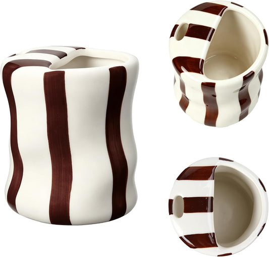 Ceramic Coffee Mug 10oz Cute Brown Stripes Coffee Cup Travel Mug Tumbler