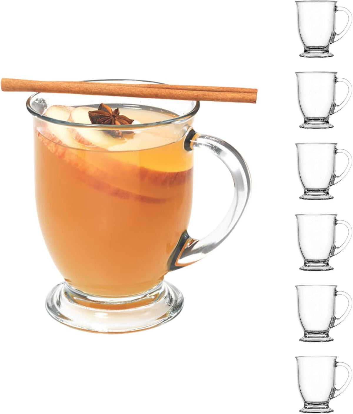 Anchor Hocking Café Glass Coffee Mugs, 16 oz, Set of 6