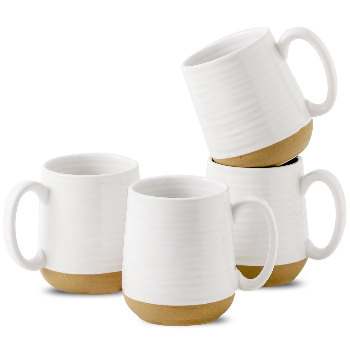 HASENSE Coffee Mugs Set of 4, 15oz Ceramic Coffee Cups with Handle, Two-Tone Design for Cappuccino Latte Tea, Large Microwave Dishwasher SafeMug Set, Housewarming Gift, Creamy White
