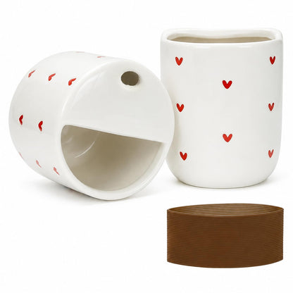 Ceramic Coffee Mug with Sip Hole, 12oz To Go Ceramic Mug Striped