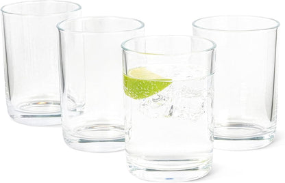 Amazon Basics Drinking Glasses, 11 oz., Sturdy Glass, Rounded for Comfortable Hold, Dishwasher-Safe, Round Shape, 4-Piece Set