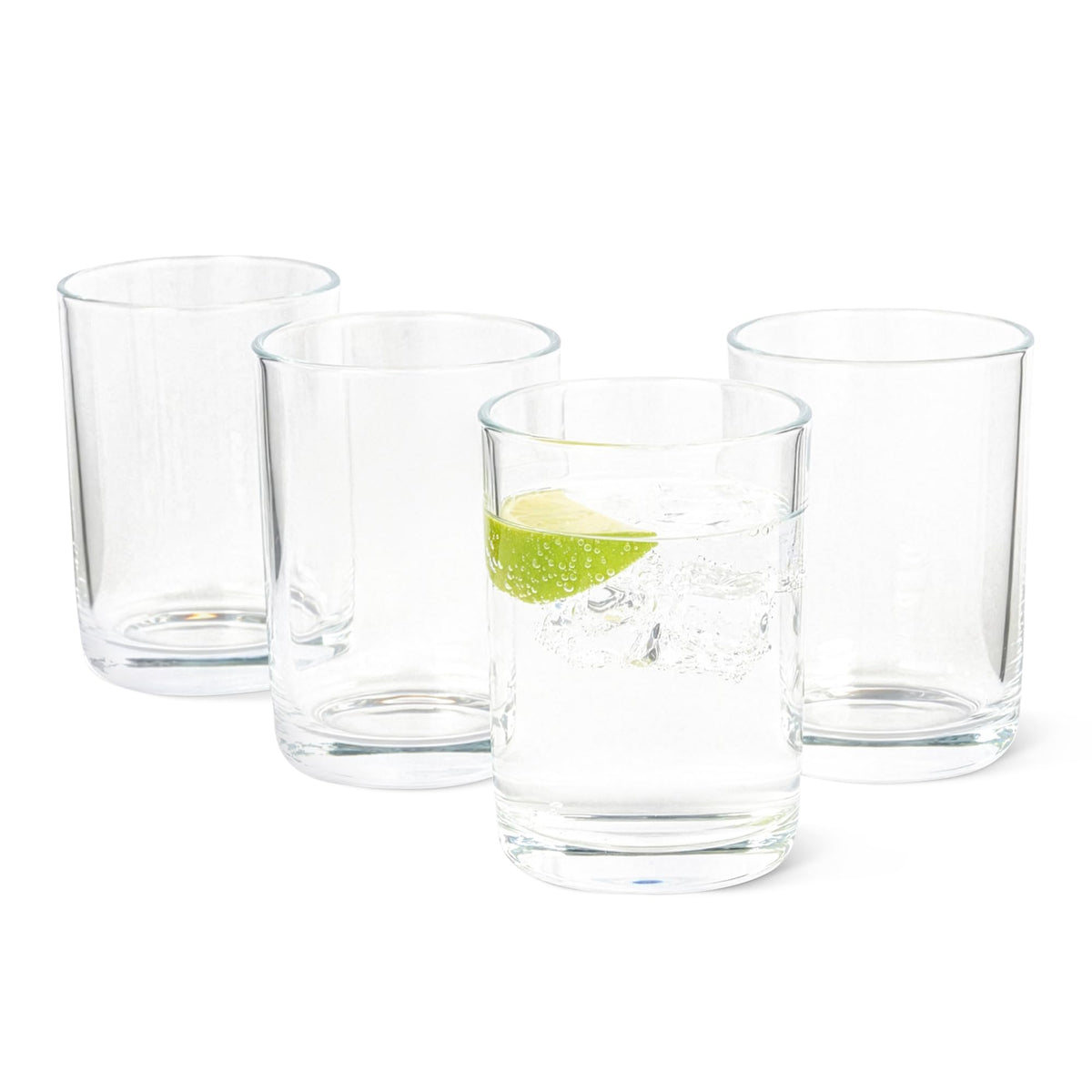 Amazon Basics Drinking Glasses, 11 oz., Sturdy Glass, Rounded for Comfortable Hold, Dishwasher-Safe, Round Shape, 4-Piece Set