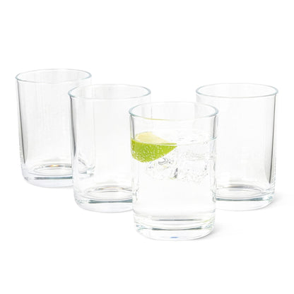 Amazon Basics Drinking Glasses, 11 oz., Sturdy Glass, Rounded for Comfortable Hold, Dishwasher-Safe, Round Shape, 4-Piece Set