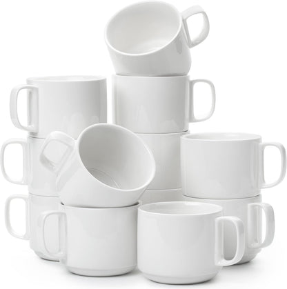 BTaT- Porcelain Stackable Coffee Mugs, 12 Pack, 12 oz, White