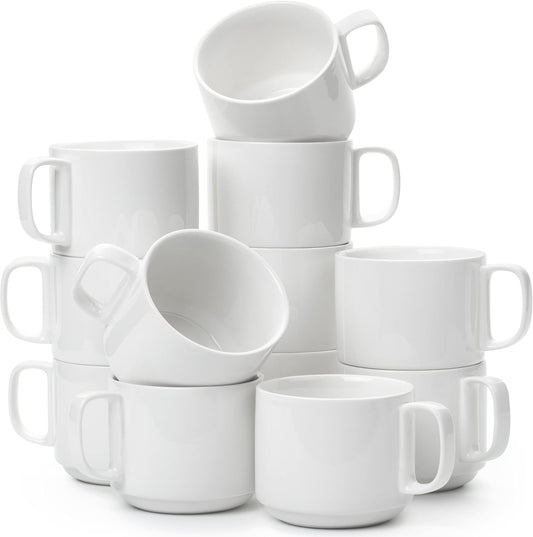 BTaT- Porcelain Stackable Coffee Mugs, 12 Pack, 12 oz, White