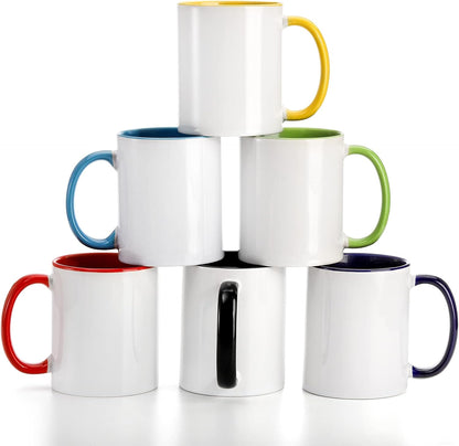 AVLA 6 Packs Porcelain Sublimation Mugs, 12 OZ Blank Drinking Cups with Handles, DIY Coated Ceramic Coffee Mug Sets for Cappuccino, Tea, Milk, Latte, Hot Cocoa, Microwave and Dishwasher Safe