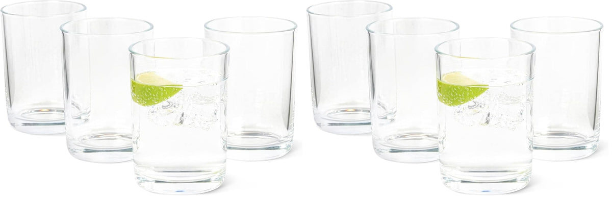 Amazon Basics Drinking Glasses, 11 oz., Sturdy Glass, Rounded for Comfortable Hold, Dishwasher-Safe, Round Shape, 4-Piece Set