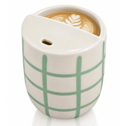 1 Pcs Ceramic Mug with Sip Hole 10 oz Blue Striped