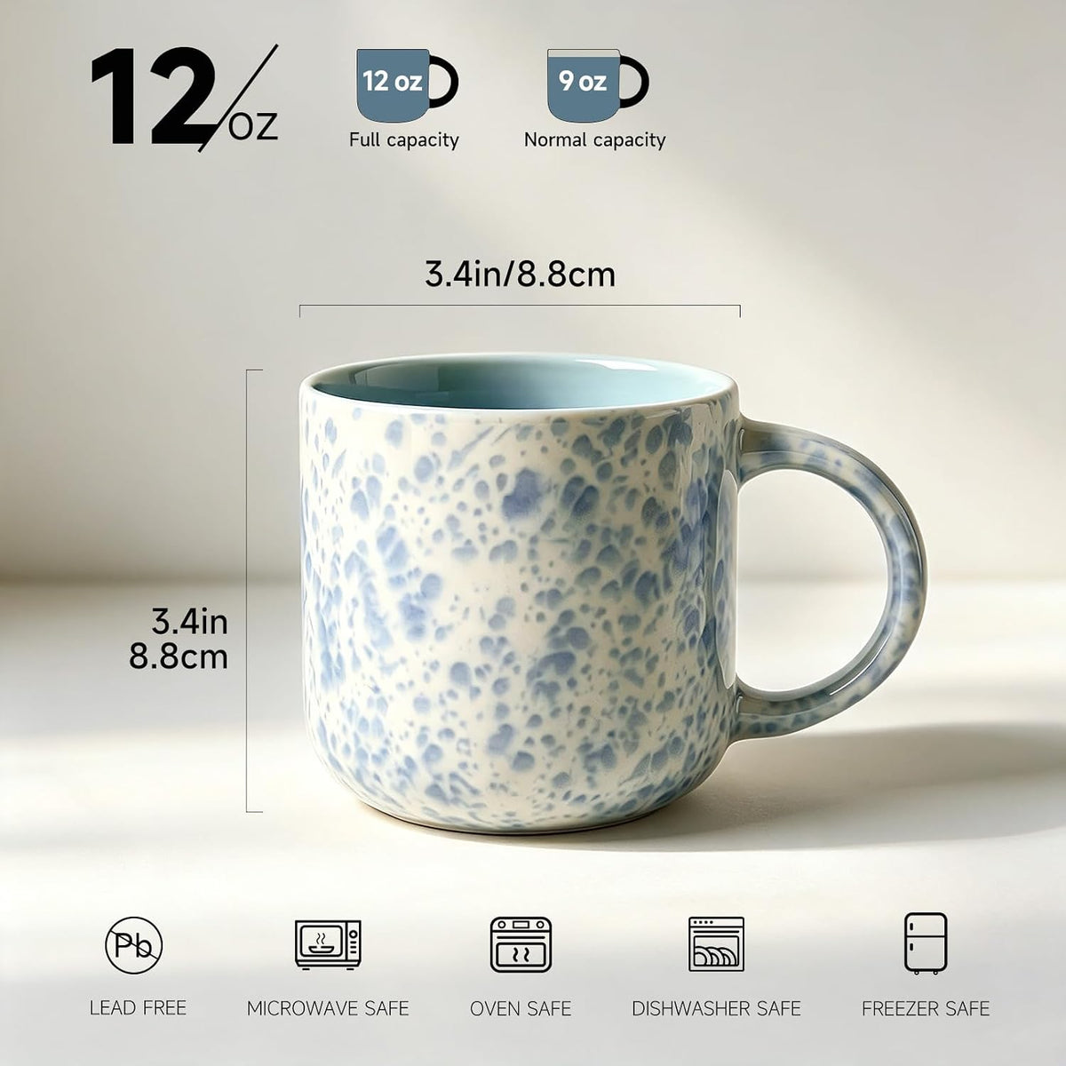 MONITO 12OZ Coffee Mugs Set of 4,Modern Ceramic Coffee Mugs Set with handle