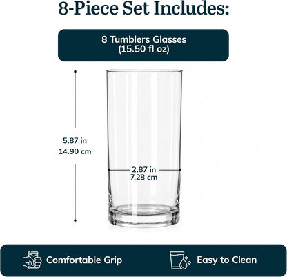 Libbey Heavy Base Drinking Glasses Set of 8, Clear Water Cups