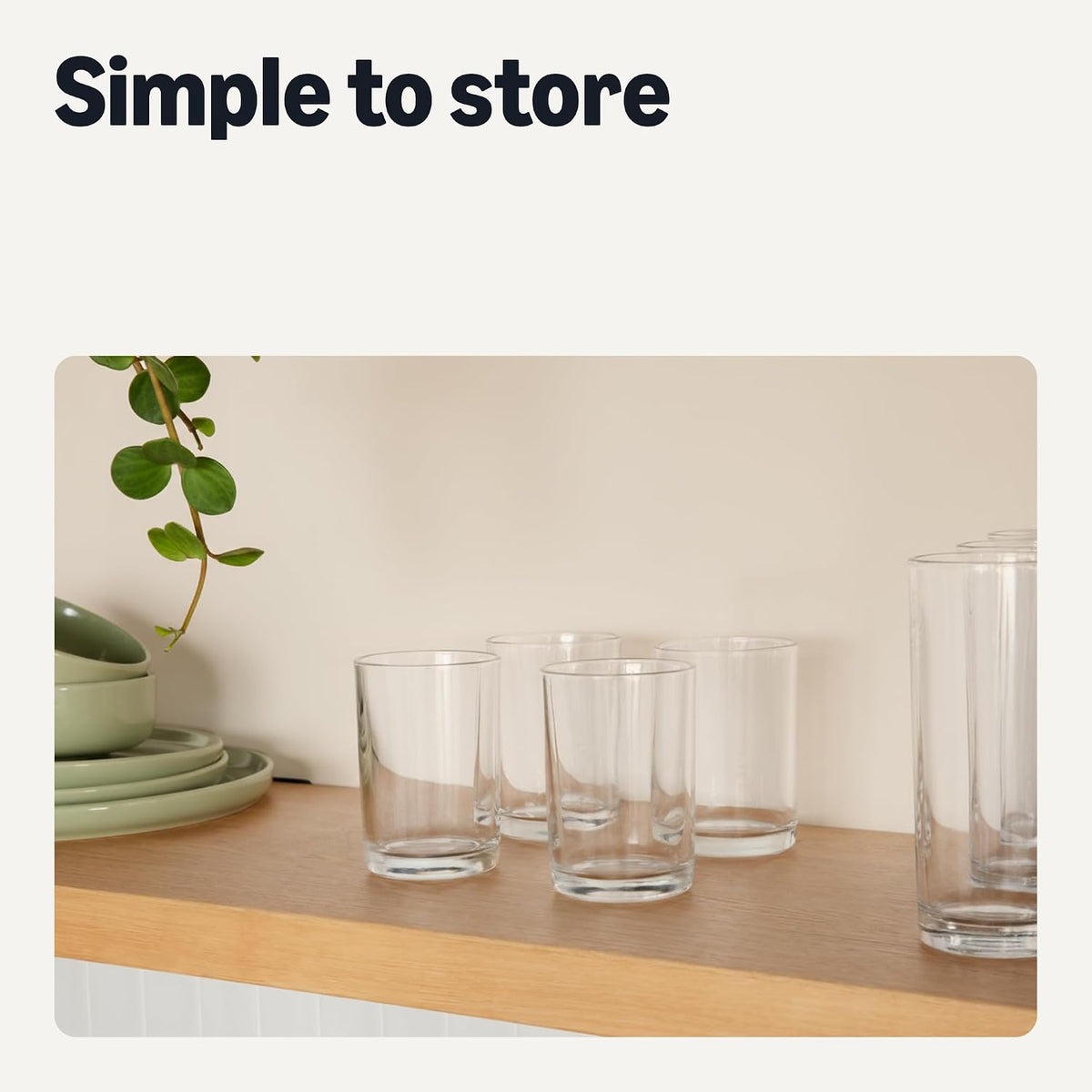 Amazon Basics Drinking Glasses, 11 oz., Sturdy Glass, Rounded for Comfortable Hold, Dishwasher-Safe, Round Shape, 4-Piece Set