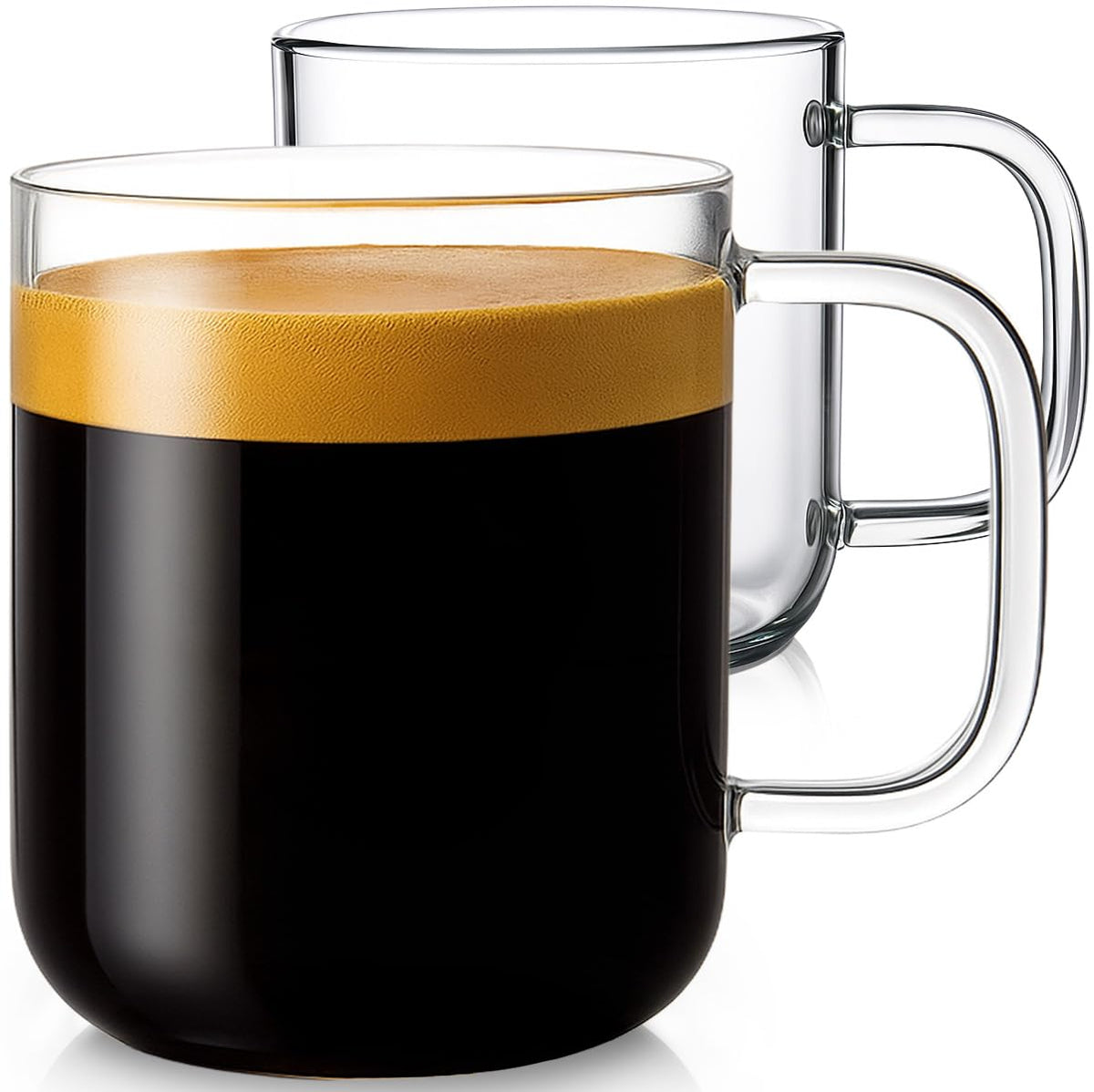 Aquach 16oz Glass Coffee Mugs Set of 2, Large Clear Borosilicate Cups