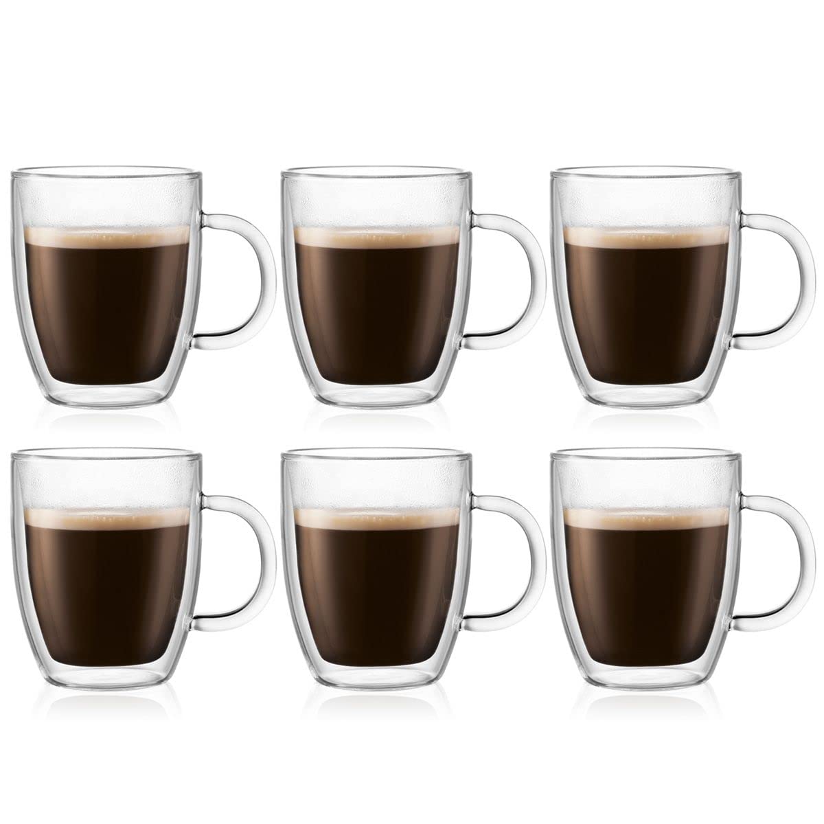 Bodum 10oz Bistro Double Wall Insulated Mug, High-Heat Borosilicate Glass, Set of 2, Clear