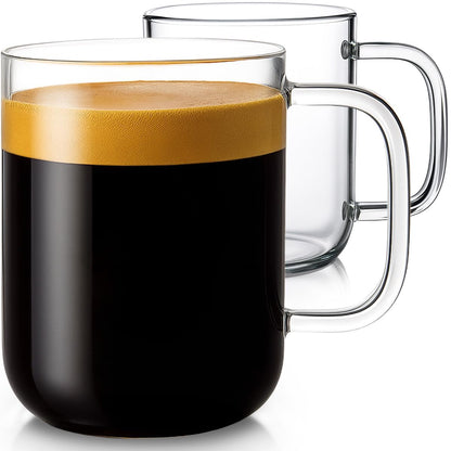 Aquach 16oz Glass Coffee Mugs Set of 2, Large Clear Borosilicate Cups