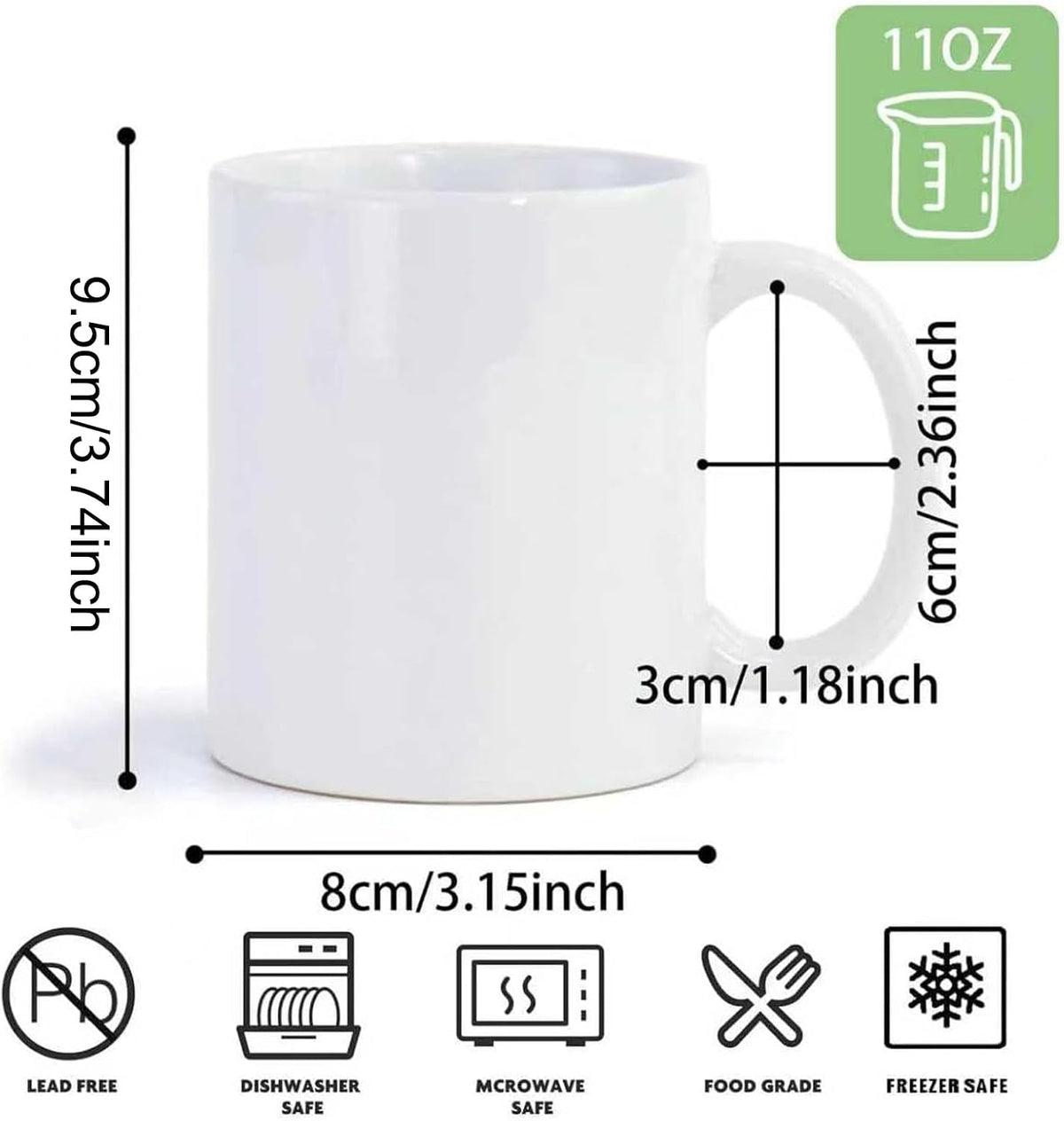 36pcs Sublimation Mugs, 11oz White Coffee Cup Set