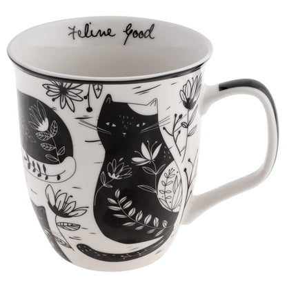 Karma Gifts, 14 oz Black and White Boho Mug, Cute Coffee and Tea Mug, Ceramic Coffee Mugs for Women and Men, Dragonfly