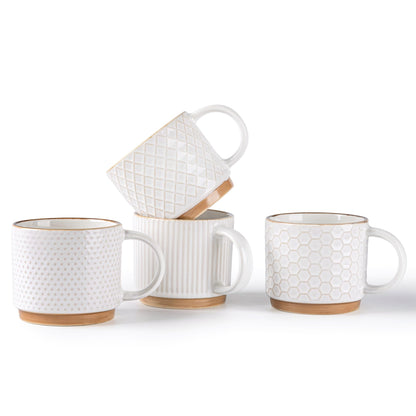 GBhome 12 OZ Stackable Coffee Mugs Set of 4, Ceramic Coffee Cups Set